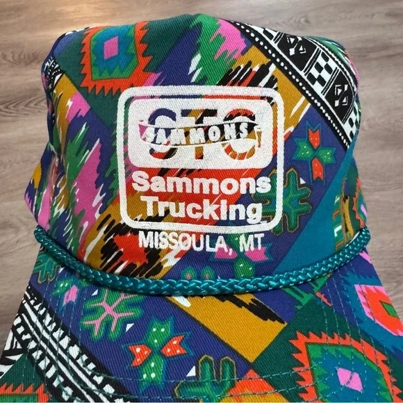 Sammons Trucking Missoula Montana Aztec Colorful SnapBack Hat Trucker - Picture 2 of 5